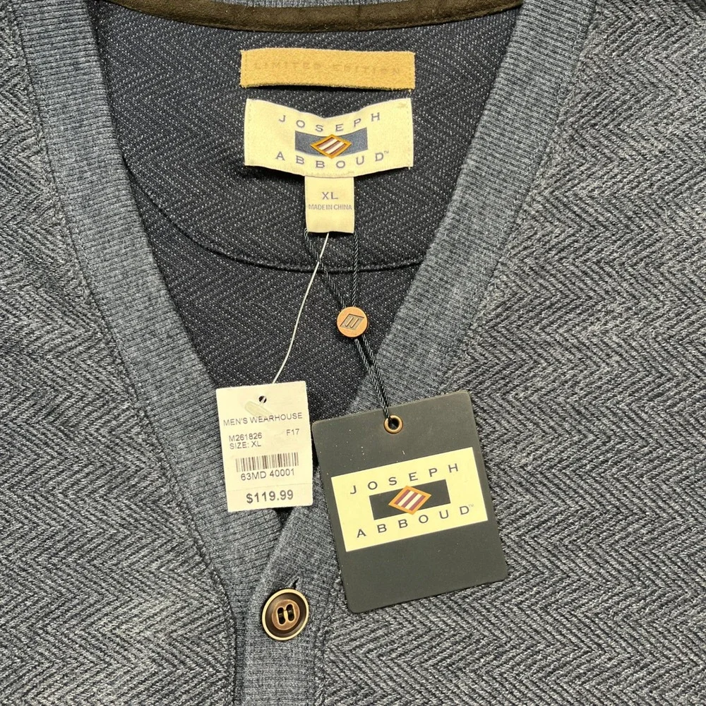 Joseph Abboud Cardigan Sweater Men XL Blue Herringbone Elbow Patch M261826 F17